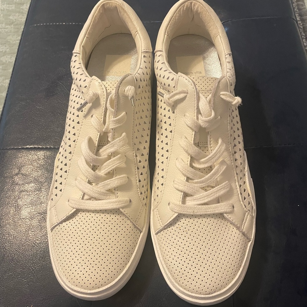 Dolce Vita Cream Perforated Lace-Up Sneakers